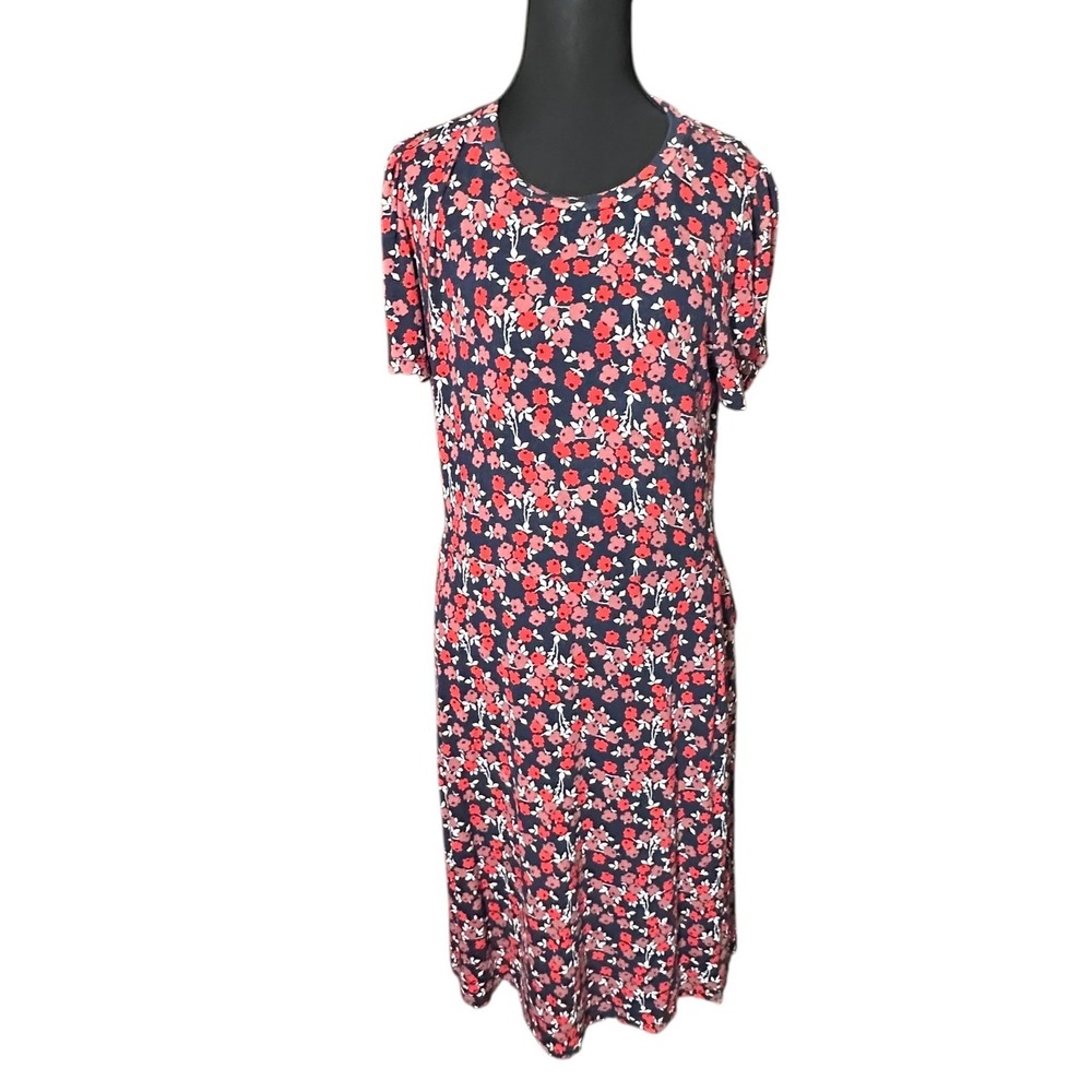 Boden Womens Navy Blue Red Floral Jersey Short Sleeve Midi Dress US 10R UK 14R